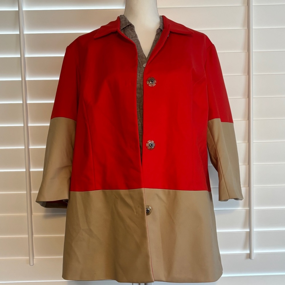 Coldwater Creek Womens Vibrant Red Coat 3/4 Sleeve Colorblock Size‎ 18